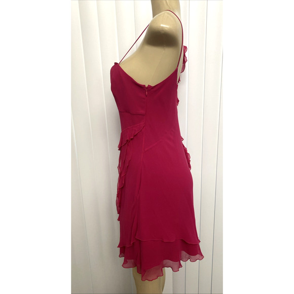NWT Karen Millen Mini Silk Dress Fuchsia Ruffle Tiered Pink Asymmetric 10 M - Picture 4 of 10